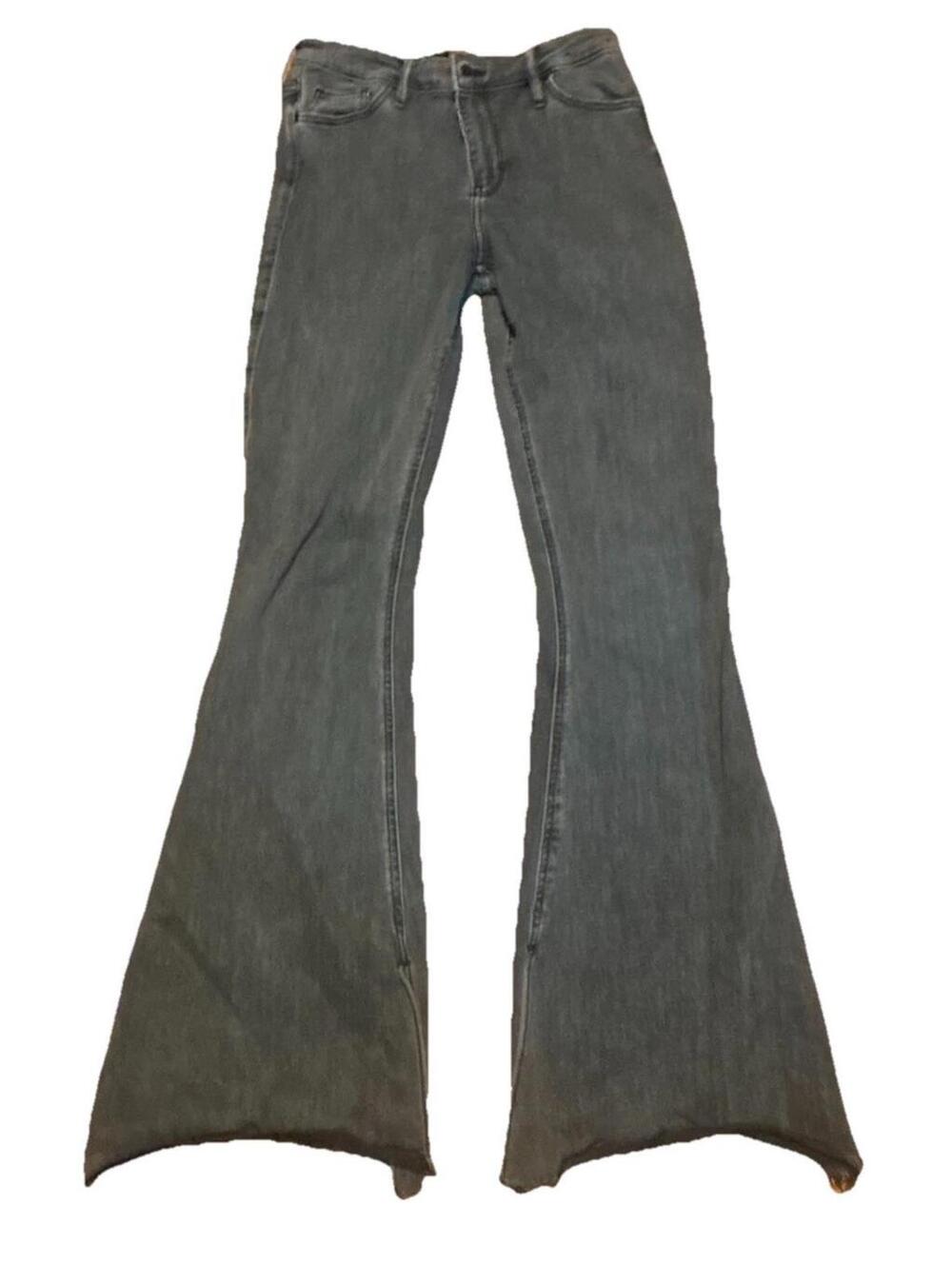 Hollister High Rise Flare Jeans Womens 9 Long Black Raw Hem Stretch Boho Y2K
